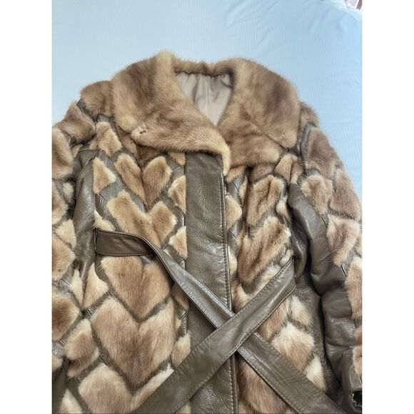 VTG Mink Coat Women Large Chevron Striped Fur Old Money Mob Wives Leather Jacket - Picture 2 of 10